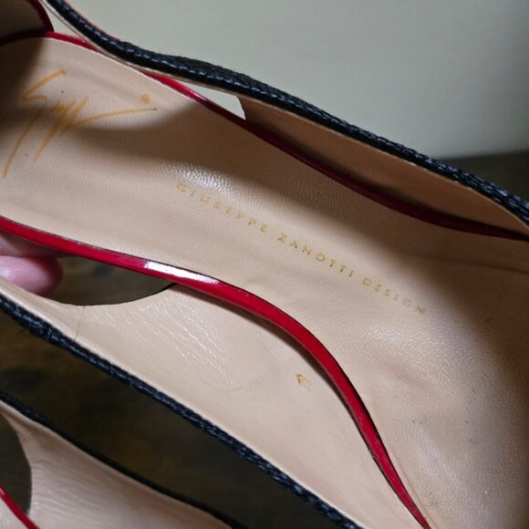 Giuseppe Zanotti Black Canvas Patent Leather Cork Platform Slingback Pumps - Picture 6 of 11